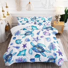 Blue Sea Turtle 3-Piece Bedding Set for Kids, Teens Adults - Ocean Decor