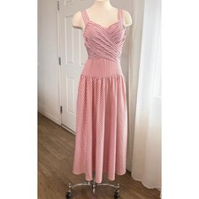 Mango MNG Pink Striped Midi Dress Sleeveless Bow Back Size S femme coquette