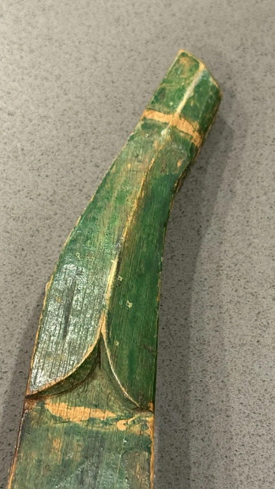 Antique Asian Green Dragon Head Wood Handled Steel Blade Knife Hand Painted - Image 4 of 4