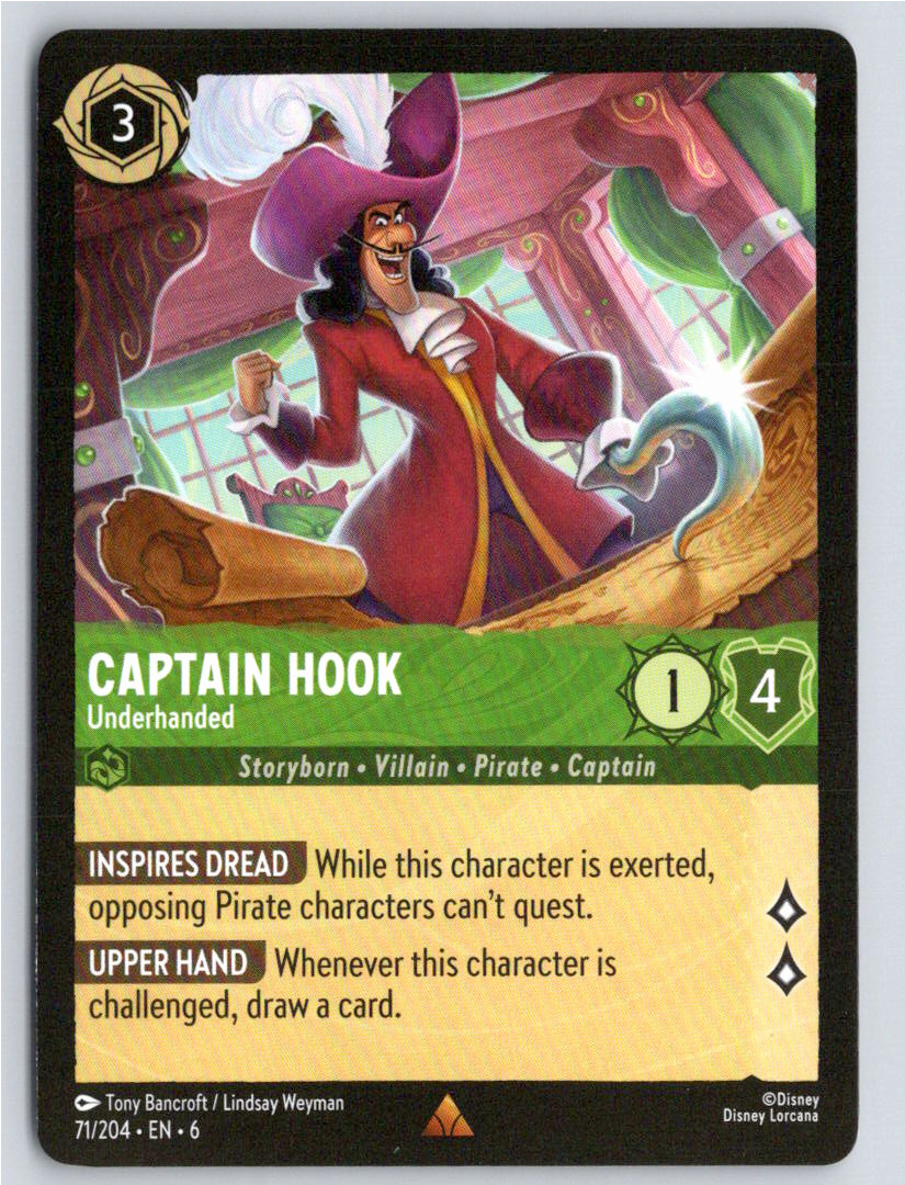 Captain Hook - Underhanded - 71/204 - Rare Lorcana DLC06 Azurite Sea M/NM