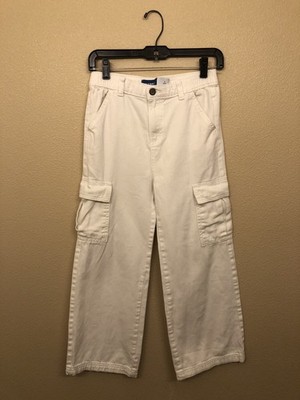 Old Navy Girls 100% Cotton Cargo Twill White Pants Wide Leg Girls Size L (10-12)