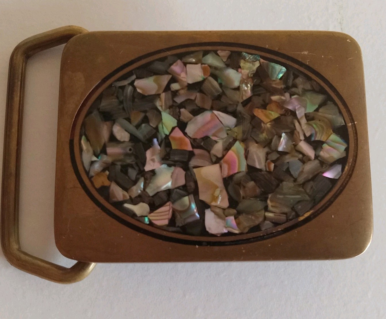 Stunning Solid Brass Inlaid Abalone Shell Belt Bu… - image 1