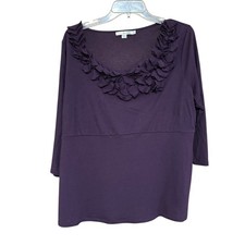Boden Purple Ruffle Neck 3/4 Sleeve Top Size 16 Coquette Feminine Office Siren