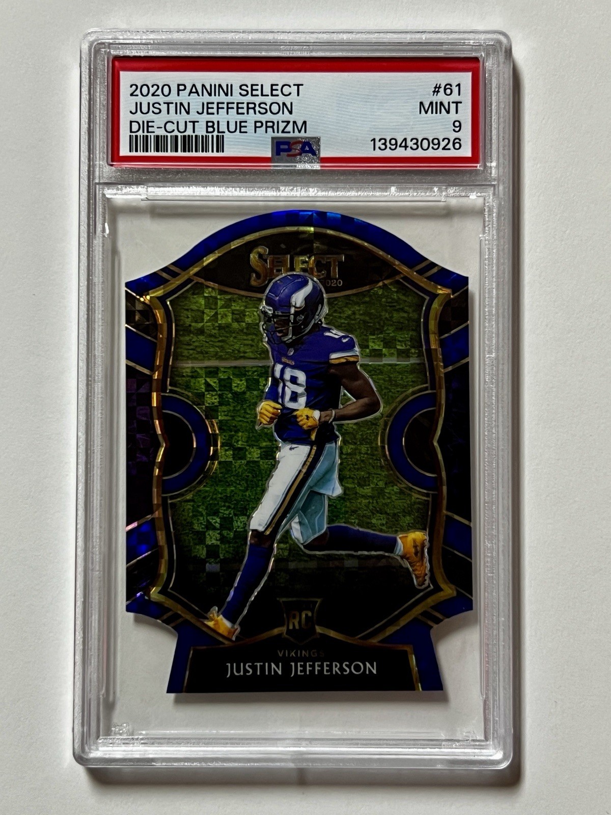 2020 Panini Select Justin Jefferson RC #61 Blue Die-Cut Prizm PSA 9 MINT Vikings