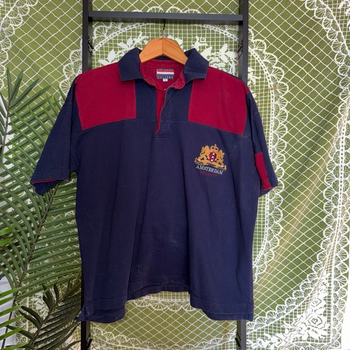 VTG Kist Design Amsterdam Holland Colorblock Polo Shirt Navy Red Large