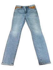 Good American Blue Denim Jeans with A Striking Brown Faux-suede Top Panel Sz 6