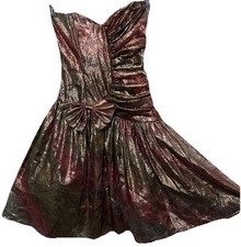 Gunne Sax Dress 9/10 Vintage 80s Party Prom Strapless Metallic Big Bow Tulle Hem