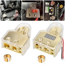 2 PCS 12-24V Car Battery Terminal Connectors Clamps 0/4/8 Gauge w/ LED Voltmeter