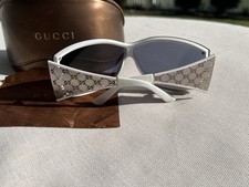 GUCCI Women's White  Silver Wide Frame Sunglasses GG 2830S