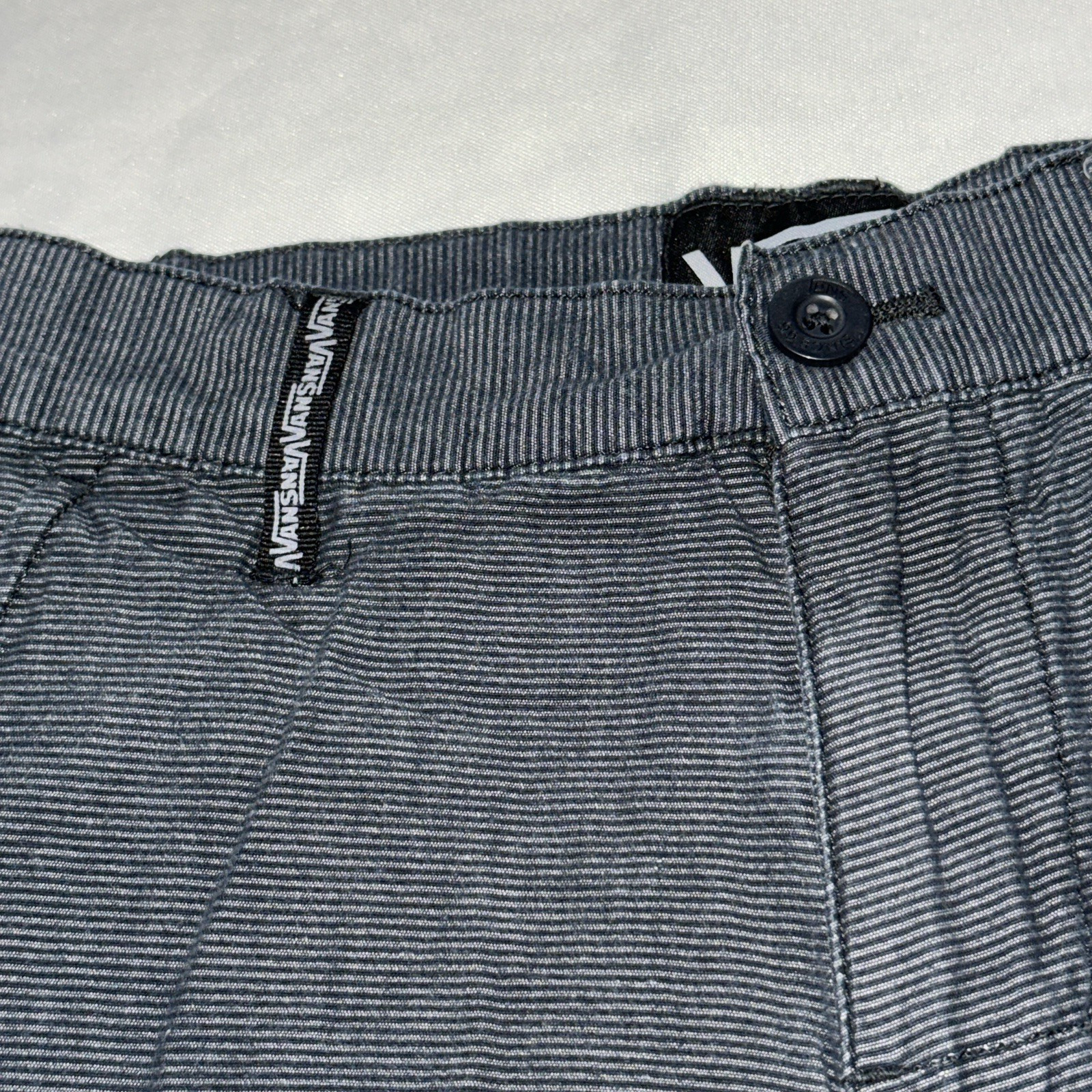 Vans Boys Size 8 Shorts Grey Black Striped Skater Casual Flat Front thumbnail 3
