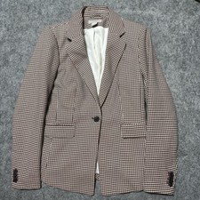 Hm Womens Jacket Blazer Size 6 Brown Houndstooth 1 Button Coat