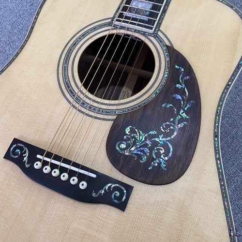 41 inch Solid Spruce Acoustic Guitar Ebony fingerboard Abalone Flower Inlays - Picture 2 of 16