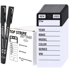 250 Pcs Black Vinyl Poly Car Key Tags, 250 Rings, 2 Markers, Tear Proof, ID