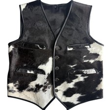 Men's Real Cowhide Leather Vest Western Cowboy Waistcoat Hair-On Pony Skin