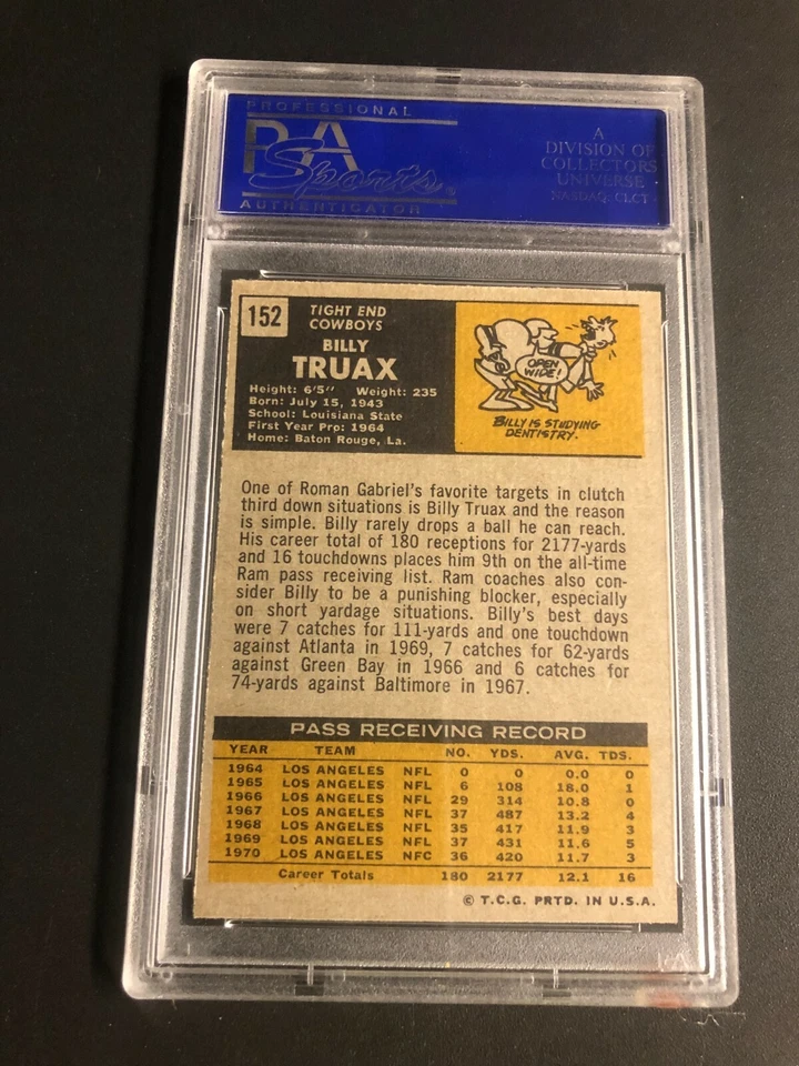 Billy Truax 1971 Topps Football Card #152 Graded PSA 8 NM-MT Cowboys - Image 2 of 2