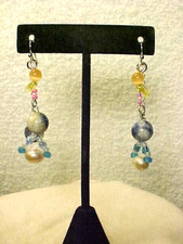 Haobalabu Crystal Glass & Gemstone Silver Hook Earrings