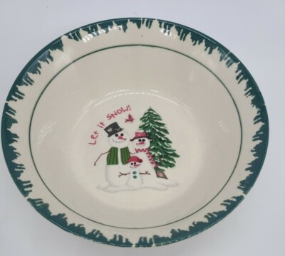Stoneware Christmas Holiday Dinnerware Cereal Bowl ''Let It Snow'' Pattern