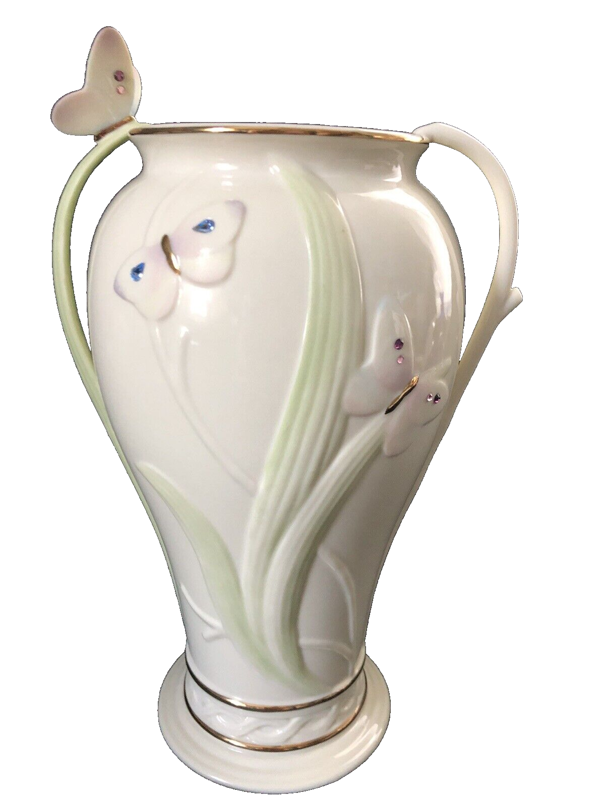 Lenox Jeweled Butterfly 9.5" White Vase Handcrafted Porcelain Gold Trim