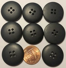 8 Domed Top Black Plastic Sew-through 4-hole Buttons 7/8" 23mm 10294