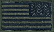 USA REVERSE AMERICAN FLAG OD GREEN SUBDUED IRON ON APPLIQUE PATCH EE-222