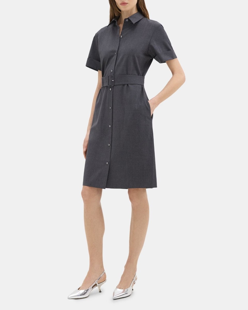 theory shirt dress $495 Theory Women's Navy Blue Silk Volume Shift Mini Shirt Dress Size US 12