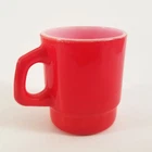 Red Anchor Hocking Stacking D Handle Milk Glass Mug Oven Proof Fire King Vintage