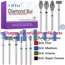 Vakker 10pc Diamond Burs Barrel Wheel Pear Fine Medium Coarse