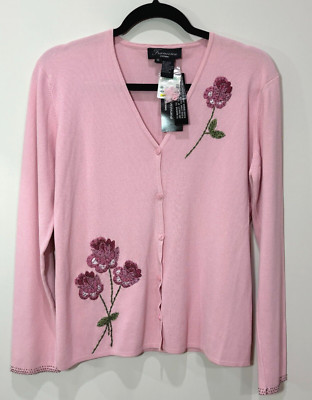 Y2K Francesca Evening Embroidered Cardigan Pink Floral XL Cottagecore Valentines