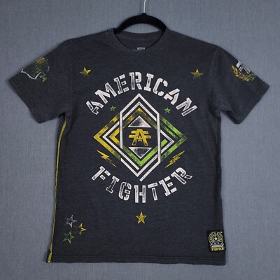 American Fighter Shirt Mens Medium Gray Short Sleeve Crew Neck Graphic Tee 