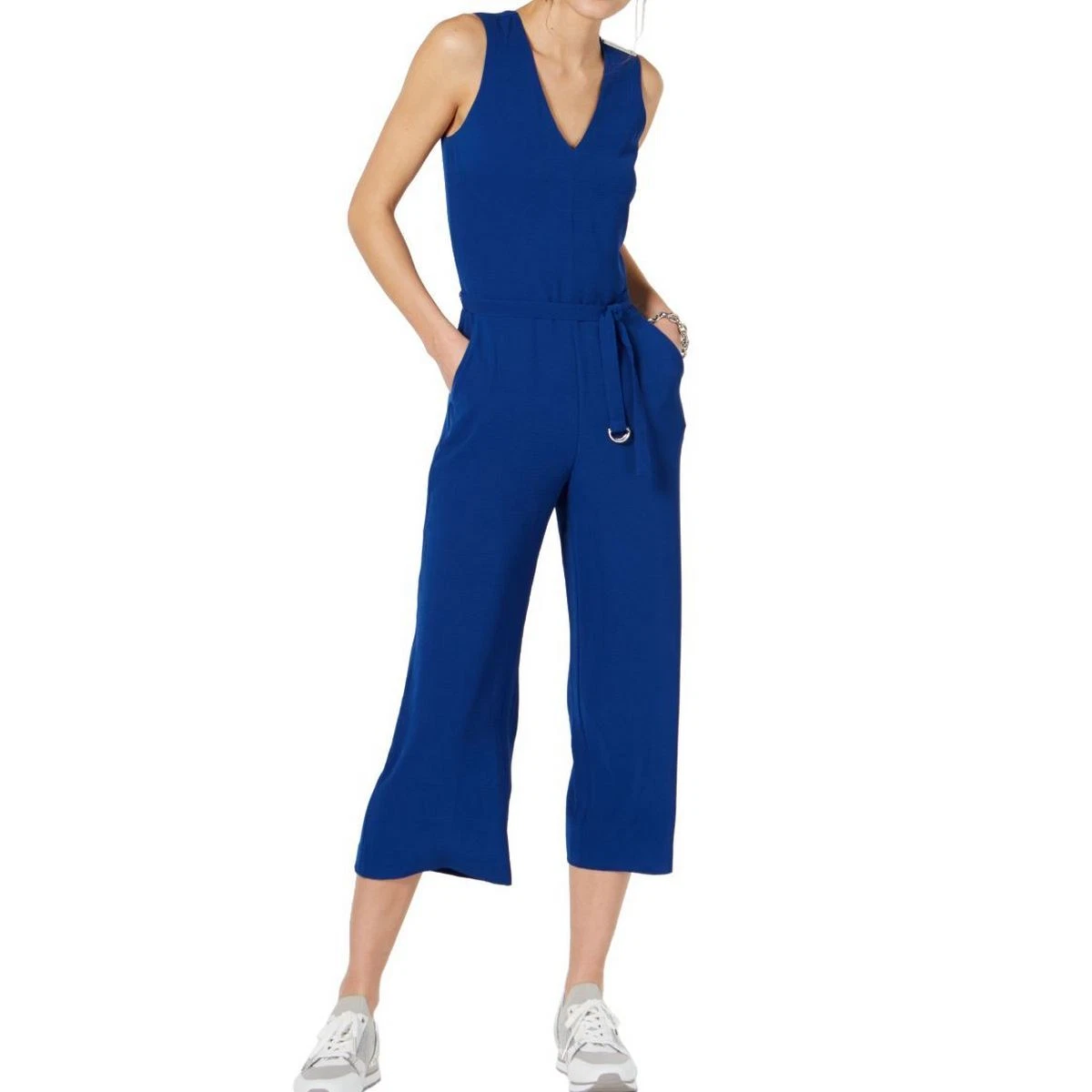 MICHAEL KORS NEW Women s D ring Belted Crepe Cropped Jumpsuit 14 TEDO