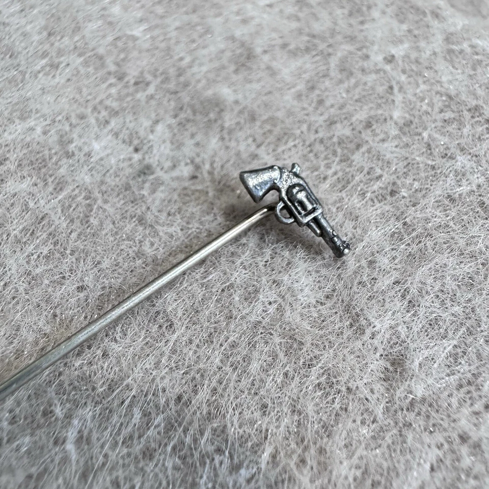 Vintage Mens .925 Sterling Silver Lapel Tie Stick Scarf Pin Tiny Gun Pistol - Image 2 of 4