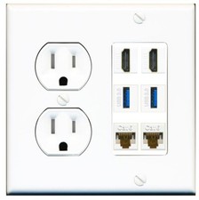 2 Port HD 2 USB 3 2 CAT6 Wall Plate TAMPER Resistant Power Outlet