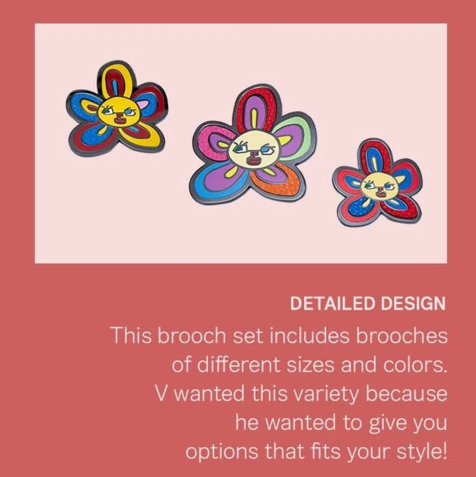 Colección Hecha por Artista por BTS V - Juego de Broches Broches Flower Buddies Kim Taehyung NUEVO Foto 4 de 4