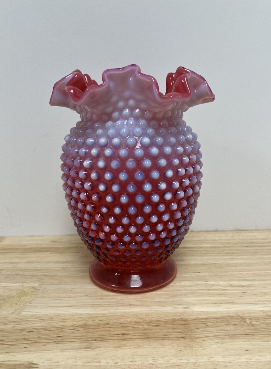 Fenton Cranberry Hobnail Opalescent Vase