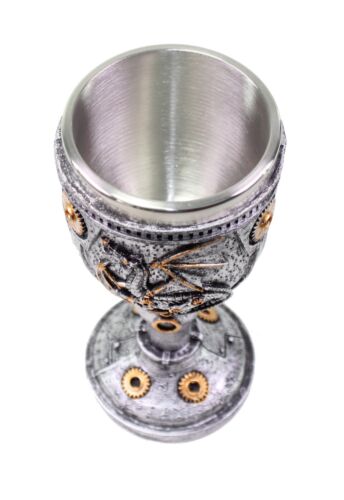 Silver 3 Royal Dragon Wine Goblet Skulls Steampunk Collectible Home Decor Gift - Picture 2 of 4