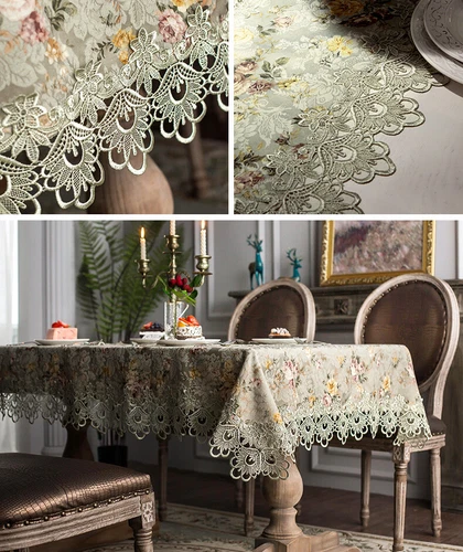 Rustic Lace Tablecloths Rectangle Square Hollow Home Coffee TV Night Table Cover - Picture 9 of 14