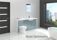 WHITE / METALLIC BLUE GLOSS BATHROOM FITTED FURNITURE 1800MM