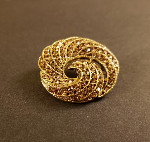 Vintage Swirl Statement Brooch Pin Gold Crystals Women's Gold Tone - Picture 2 of 5