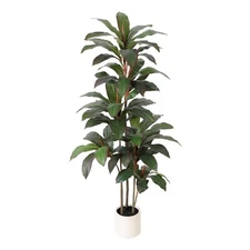 Artificial Dracaena Tree 5 FT, Fake Tree with White Planter, Faux Yucca Silk ...