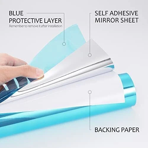 12"x315" Large Mirror Stickers, Flexible Mirror Sheets, Non Glass, Self - Image 4 of 4