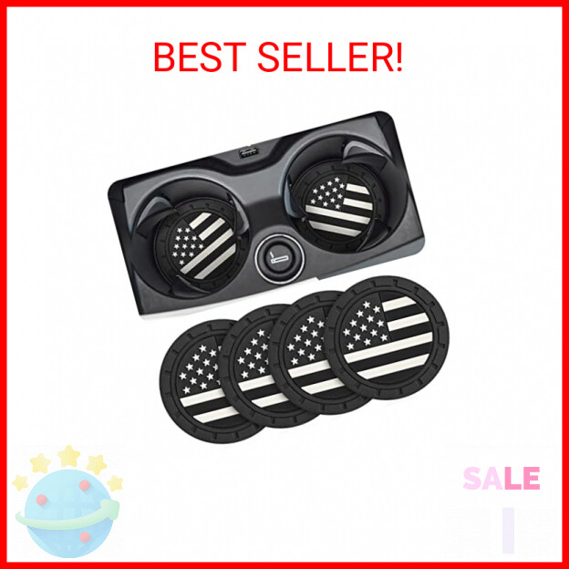 AUCELI 4 Pack Car Cup Holder Coasters, Colored American Flag US Flag Insert Car