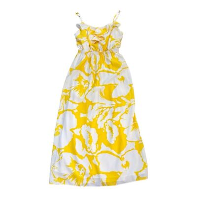 LOFT Maxi Yellow Floral Thin Strap Dress Lined Slit Flowy Petite Women's Sz  12P | eBay
