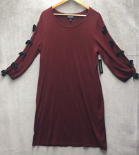 Allison Brittney Sweater Dress Size Large Burgundy Slit Bow Sleeves NWT