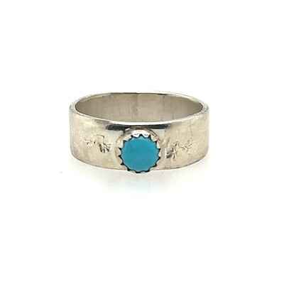 Alison Begay 925 Sterling Silver Ring With Round Turquoise Stone Size 