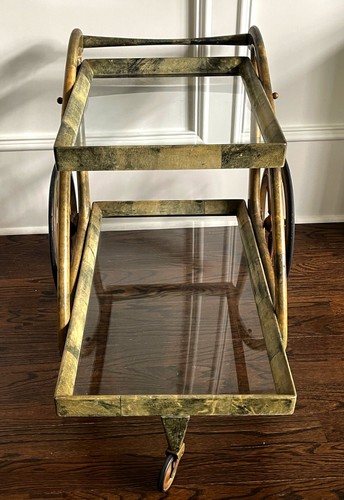 Italian Lacquered Goatskin Serving Bar Cart by Aldo Tura - Picture 3 of 23