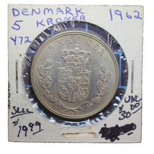 1962 Denmark 5 Kroner with Light Toning