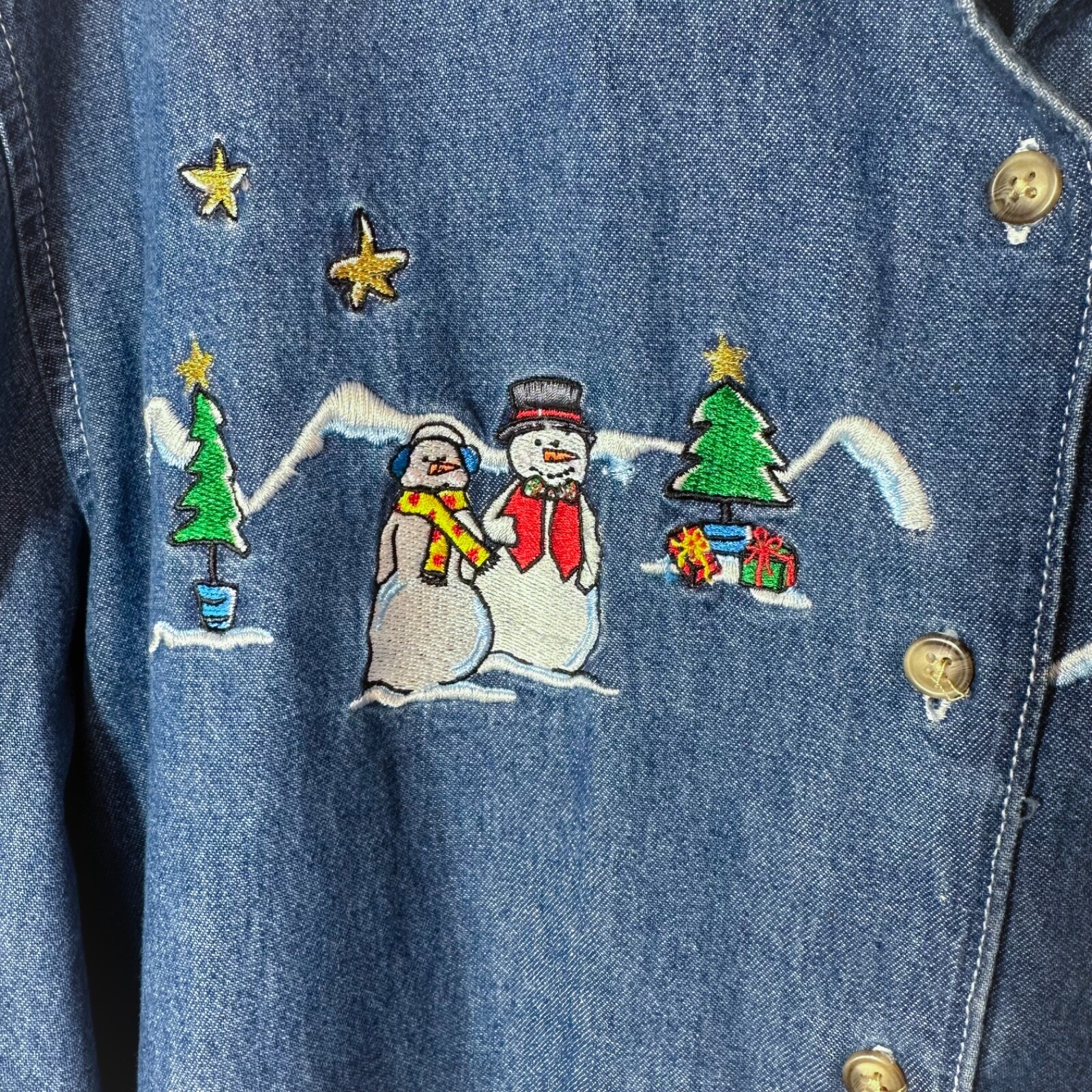 VTG Basic Editions Size Large Embroidered Denim S… - image 6