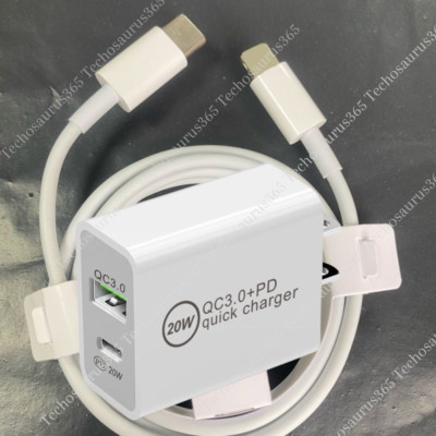 20W PD QC Power Adapter Cube Fast Charger For iPhone 14 13 12 11 XR 8 USB C Cord