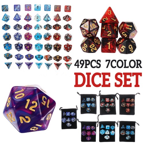 49Pcs Colors Polyhedral Dice Set For DND RPG MTG Game Dungeons & Dragons D4-D20 - Picture 1 of 9