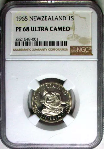 1965 NEW ZEALAND ELIZABETH II COPPER-NICKEL NGC PF-68 ULTRA CAMEO, KM27.2 L@@K